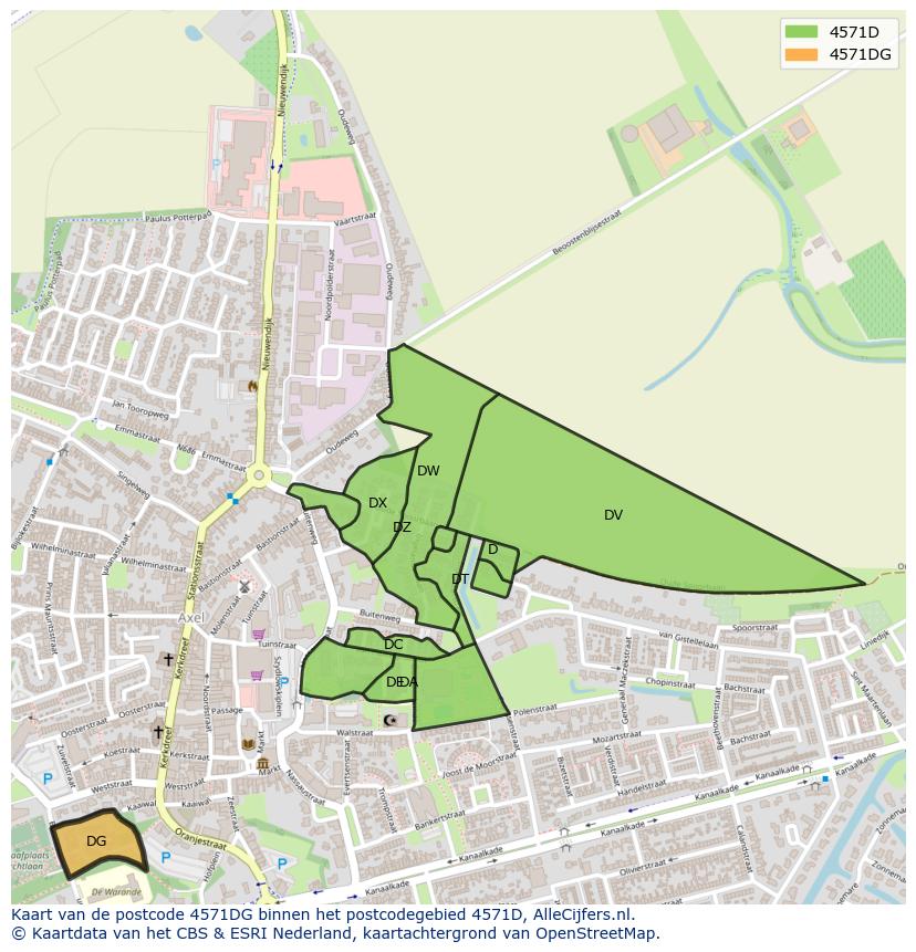 Afbeelding van het postcodegebied 4571 DG op de kaart.