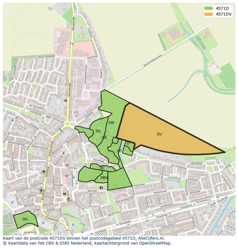 Afbeelding van het postcodegebied 4571 DV op de kaart.