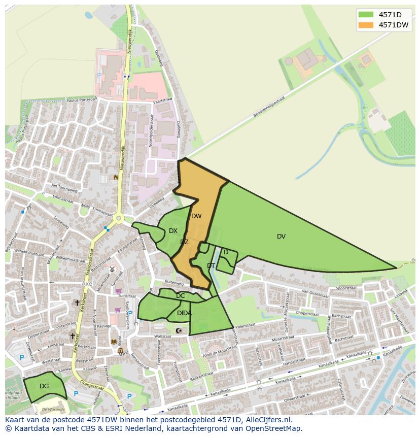 Afbeelding van het postcodegebied 4571 DW op de kaart.