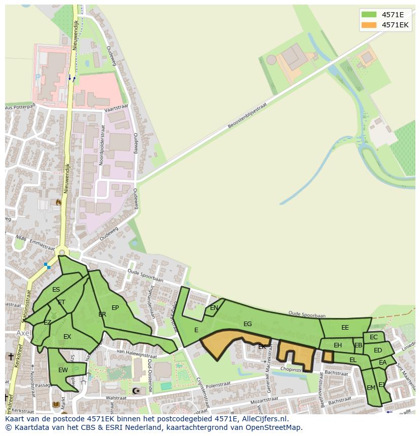 Afbeelding van het postcodegebied 4571 EK op de kaart.