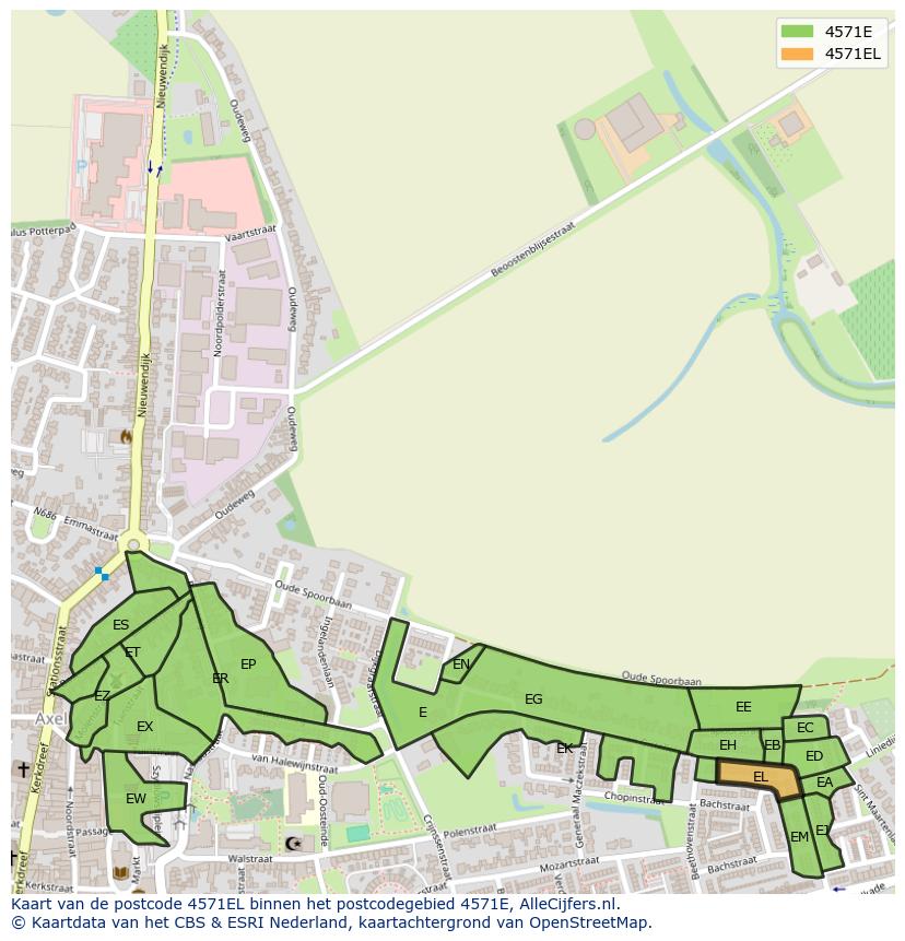 Afbeelding van het postcodegebied 4571 EL op de kaart.