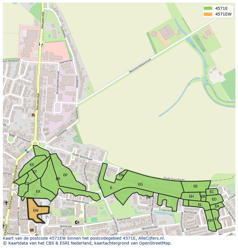 Afbeelding van het postcodegebied 4571 EW op de kaart.