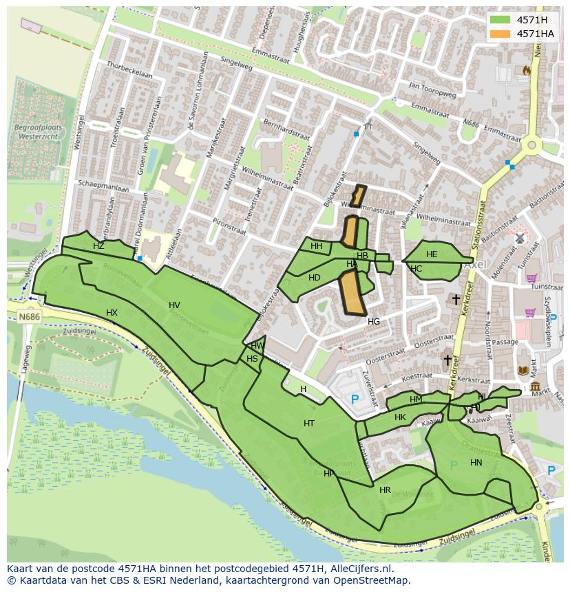 Afbeelding van het postcodegebied 4571 HA op de kaart.