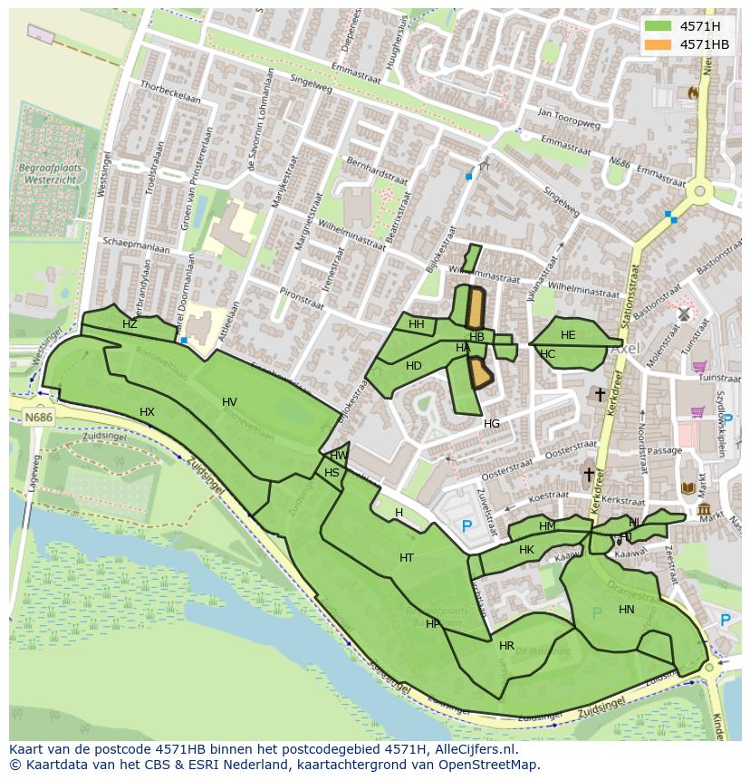 Afbeelding van het postcodegebied 4571 HB op de kaart.