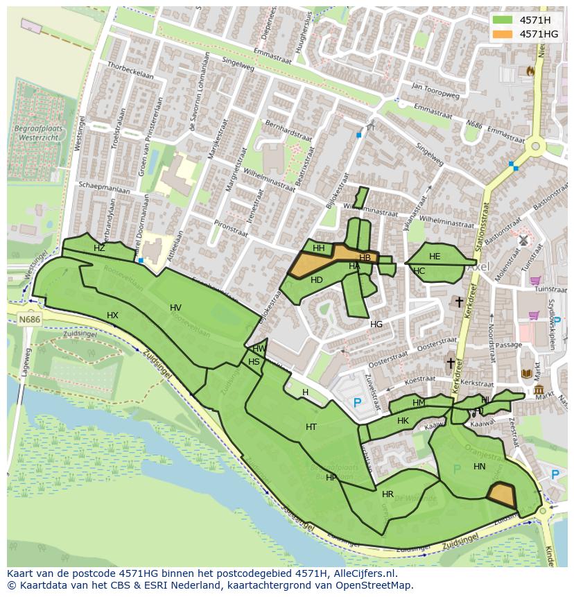 Afbeelding van het postcodegebied 4571 HG op de kaart.