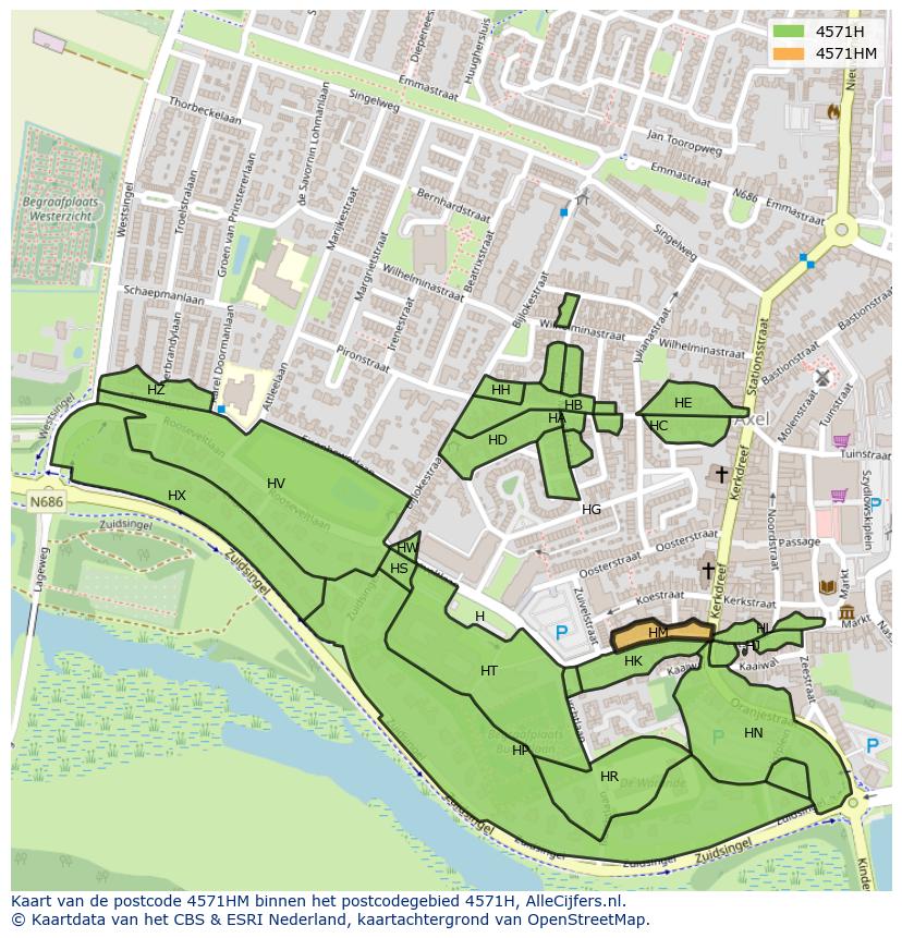 Afbeelding van het postcodegebied 4571 HM op de kaart.