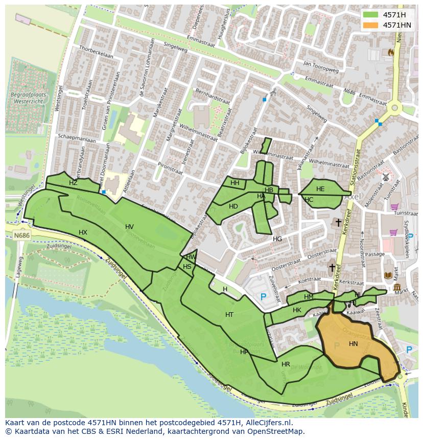 Afbeelding van het postcodegebied 4571 HN op de kaart.