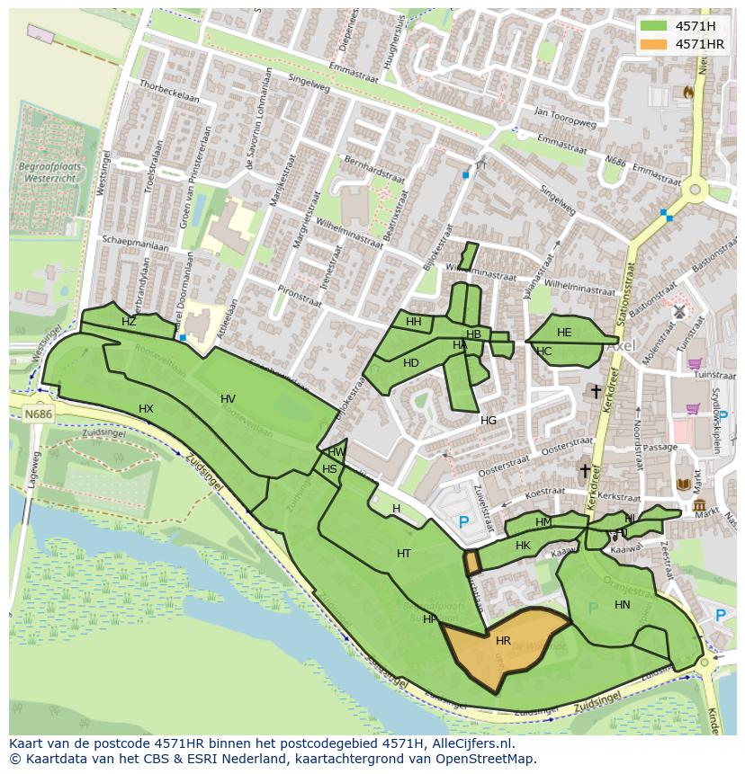 Afbeelding van het postcodegebied 4571 HR op de kaart.