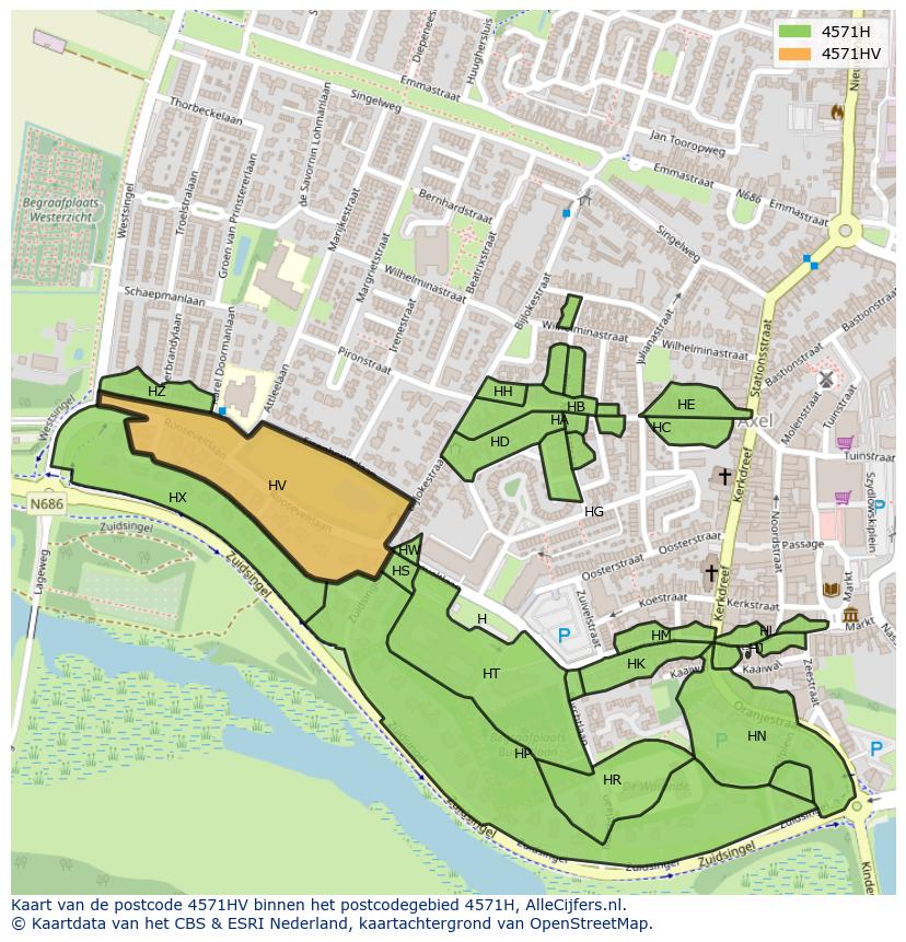 Afbeelding van het postcodegebied 4571 HV op de kaart.
