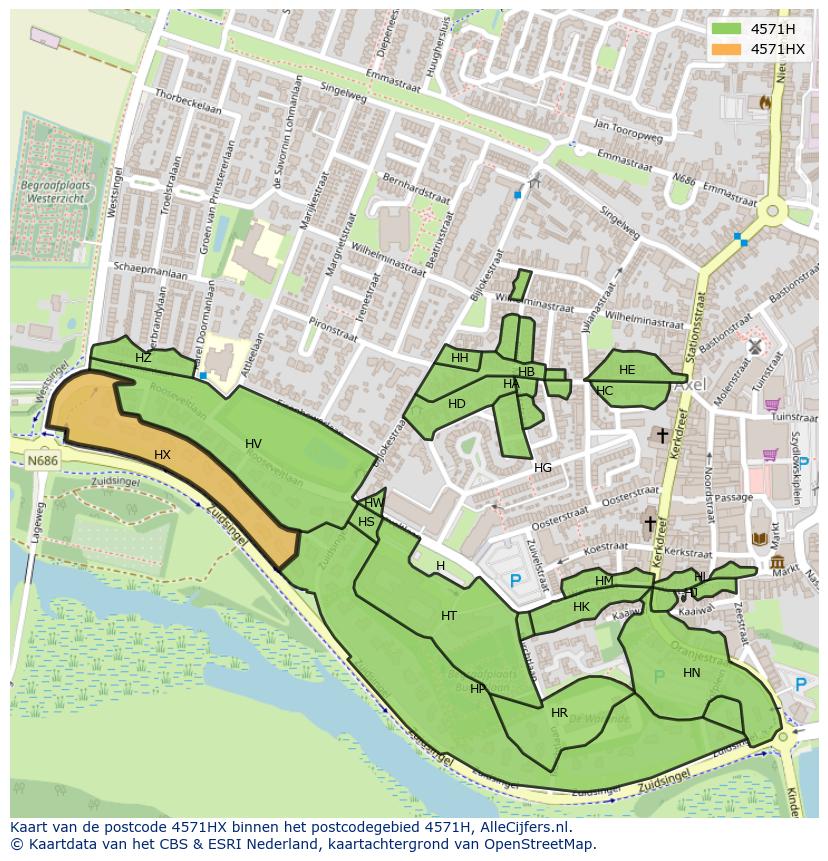 Afbeelding van het postcodegebied 4571 HX op de kaart.