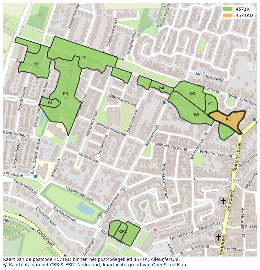Afbeelding van het postcodegebied 4571 KD op de kaart.