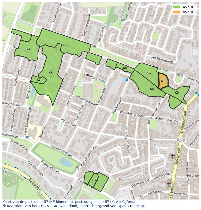 Afbeelding van het postcodegebied 4571 KE op de kaart.