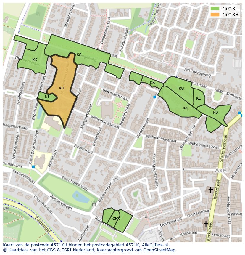 Afbeelding van het postcodegebied 4571 KH op de kaart.