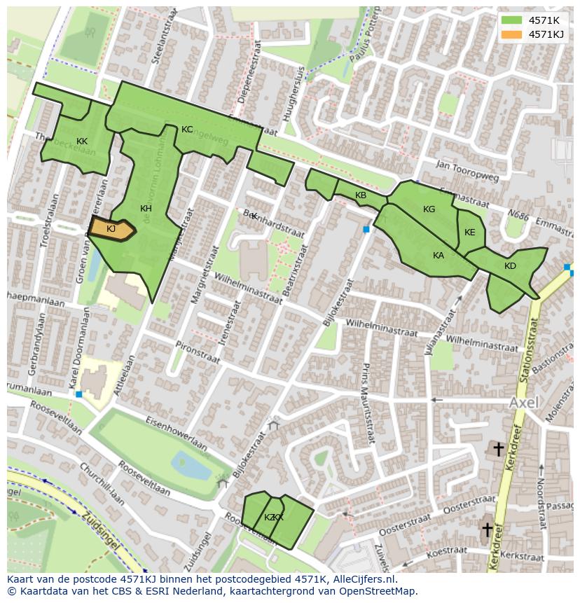 Afbeelding van het postcodegebied 4571 KJ op de kaart.