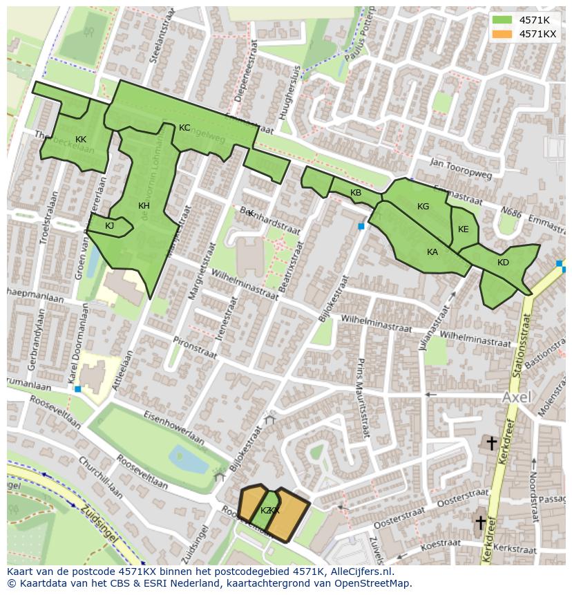 Afbeelding van het postcodegebied 4571 KX op de kaart.