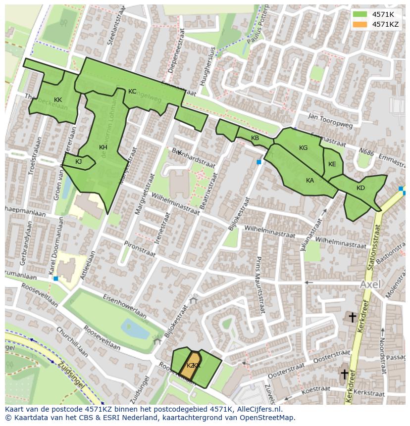 Afbeelding van het postcodegebied 4571 KZ op de kaart.
