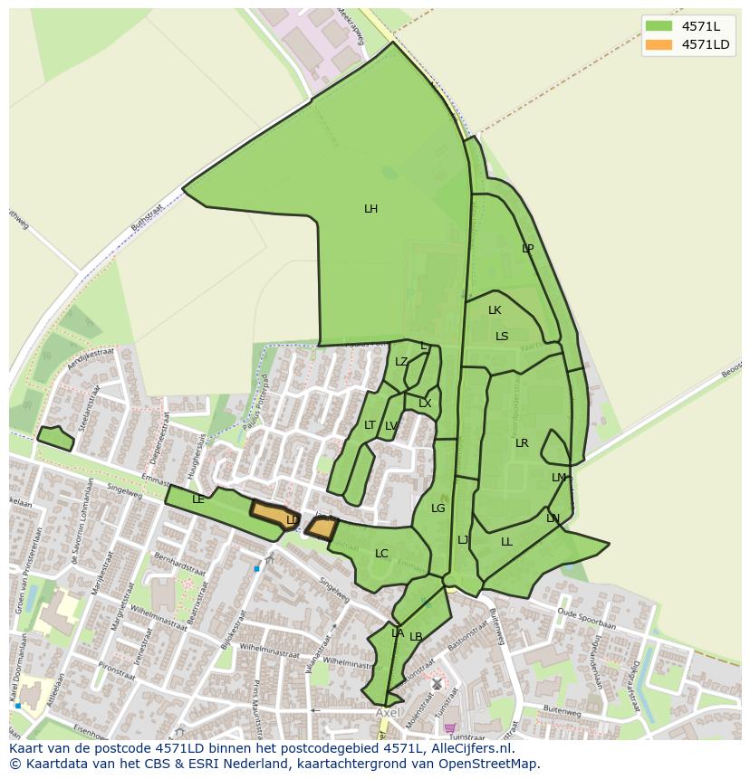 Afbeelding van het postcodegebied 4571 LD op de kaart.