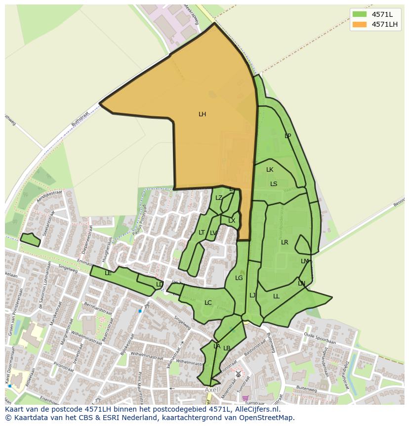 Afbeelding van het postcodegebied 4571 LH op de kaart.