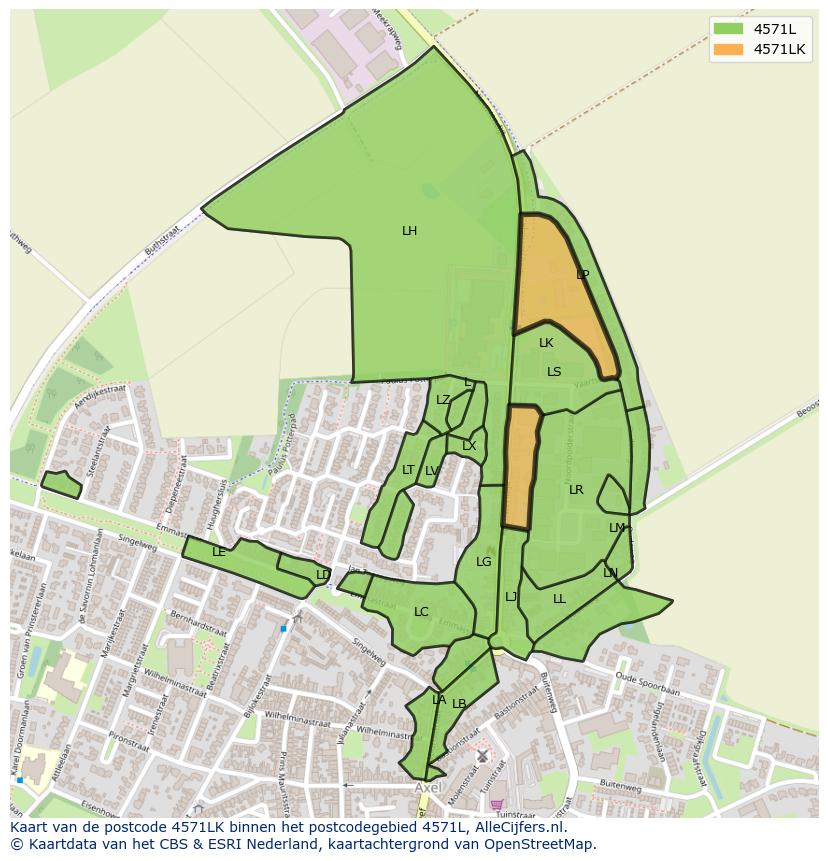 Afbeelding van het postcodegebied 4571 LK op de kaart.