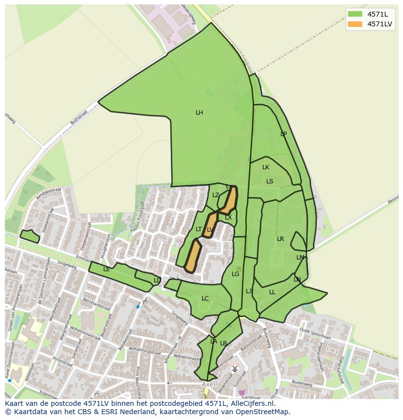 Afbeelding van het postcodegebied 4571 LV op de kaart.