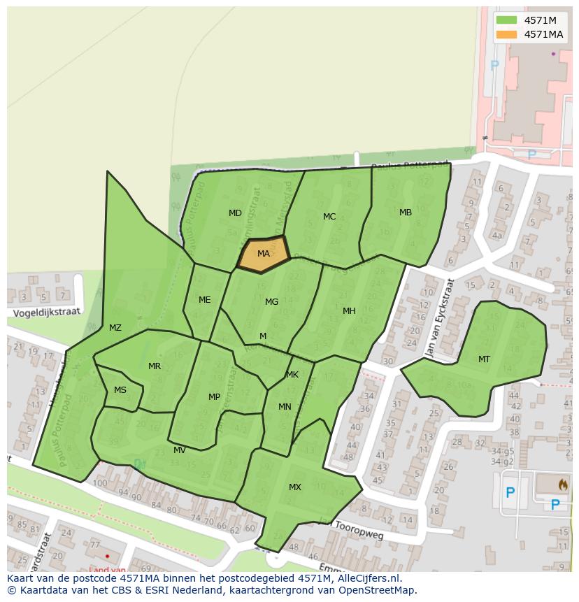 Afbeelding van het postcodegebied 4571 MA op de kaart.