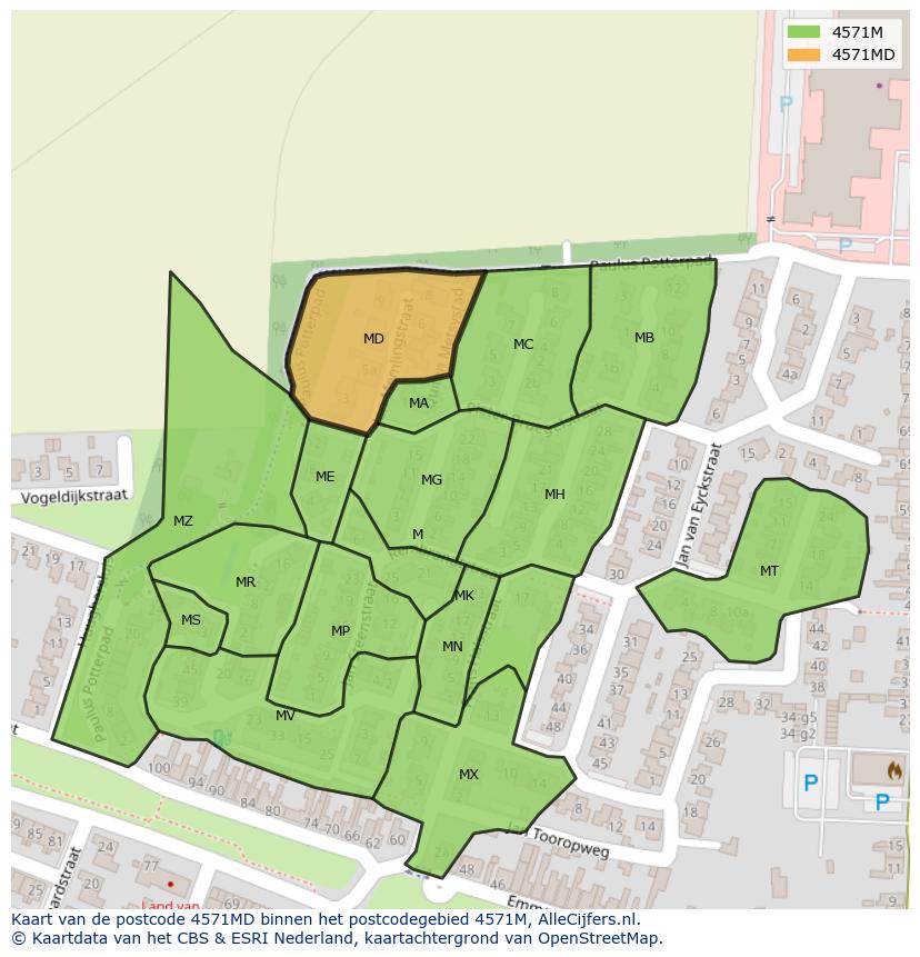 Afbeelding van het postcodegebied 4571 MD op de kaart.