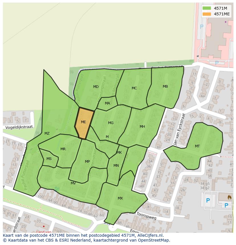 Afbeelding van het postcodegebied 4571 ME op de kaart.