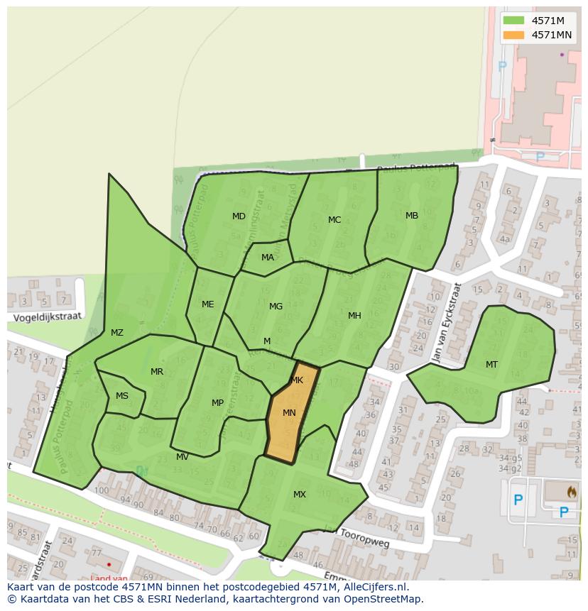 Afbeelding van het postcodegebied 4571 MN op de kaart.