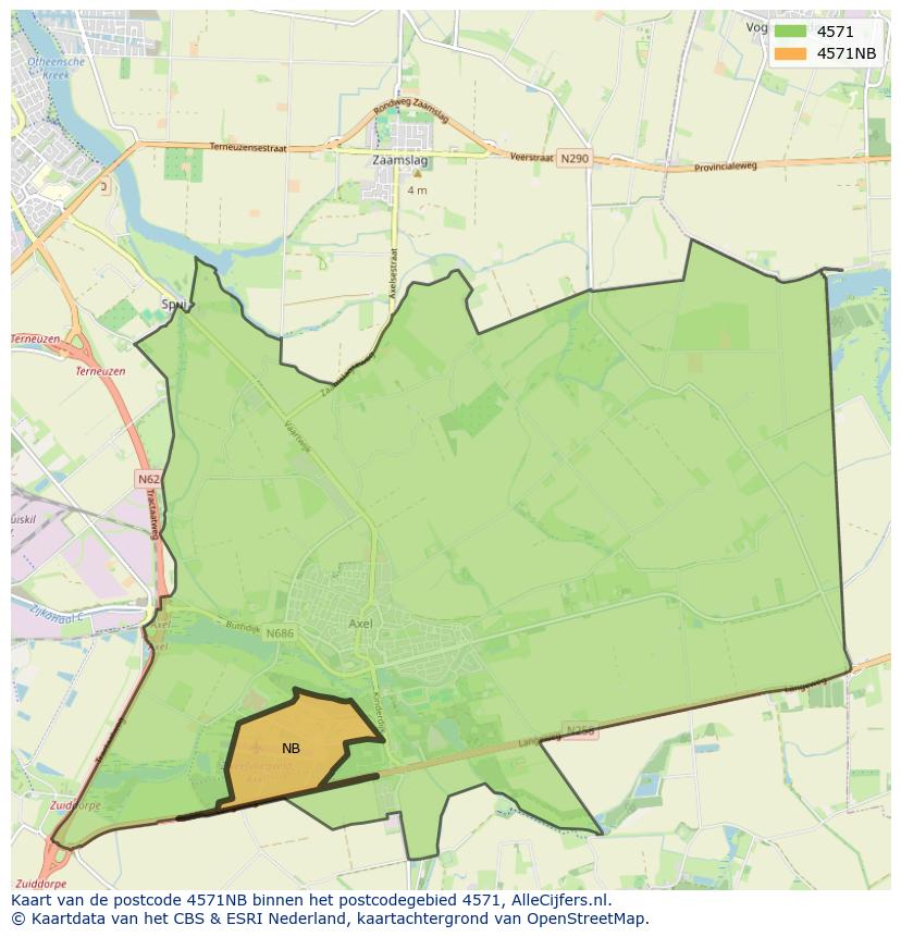 Afbeelding van het postcodegebied 4571 NB op de kaart.