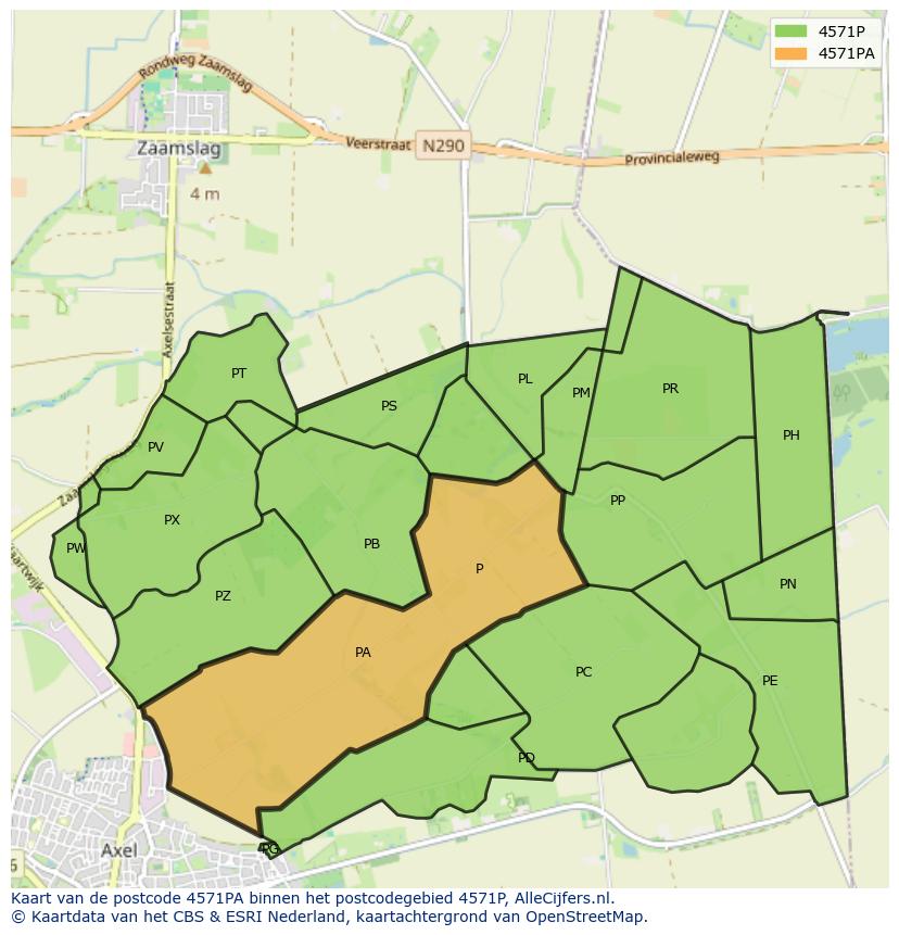 Afbeelding van het postcodegebied 4571 PA op de kaart.