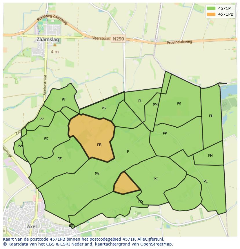 Afbeelding van het postcodegebied 4571 PB op de kaart.