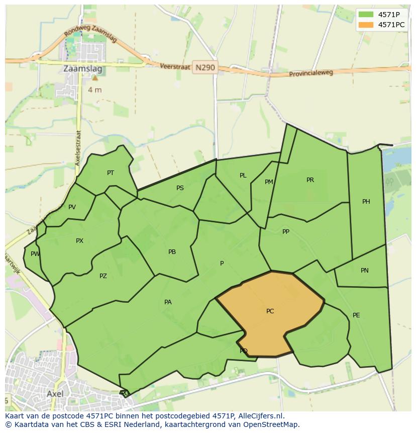 Afbeelding van het postcodegebied 4571 PC op de kaart.