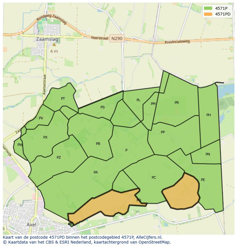 Afbeelding van het postcodegebied 4571 PD op de kaart.