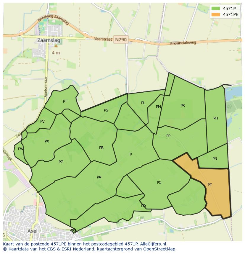 Afbeelding van het postcodegebied 4571 PE op de kaart.