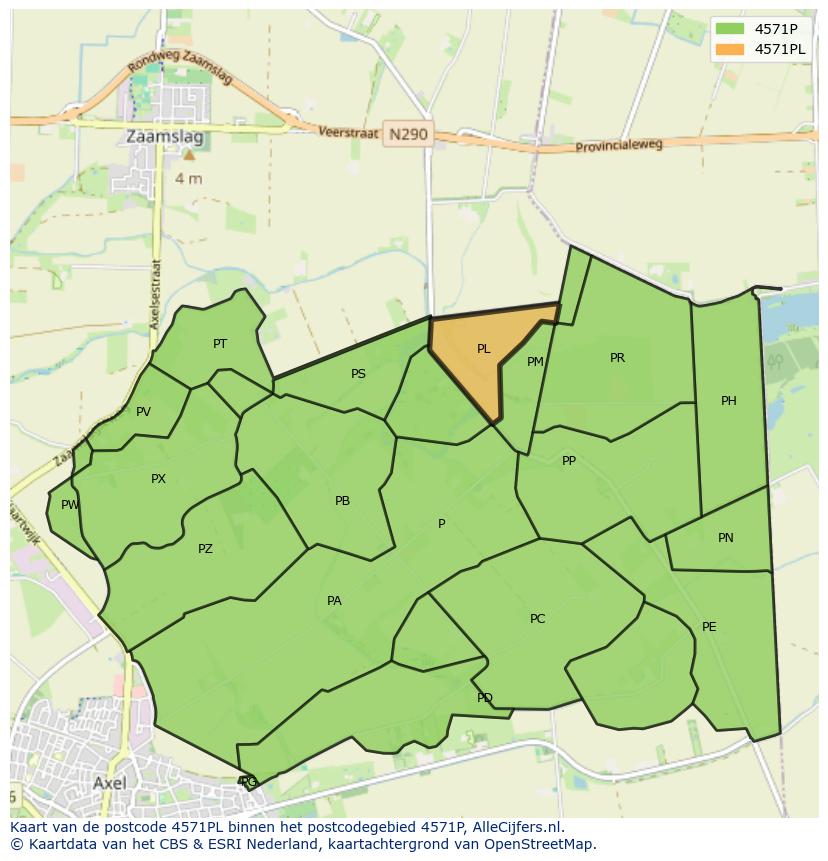 Afbeelding van het postcodegebied 4571 PL op de kaart.