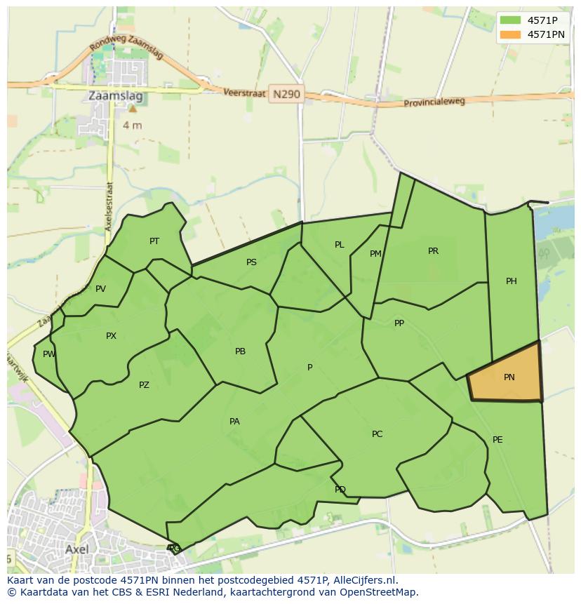 Afbeelding van het postcodegebied 4571 PN op de kaart.