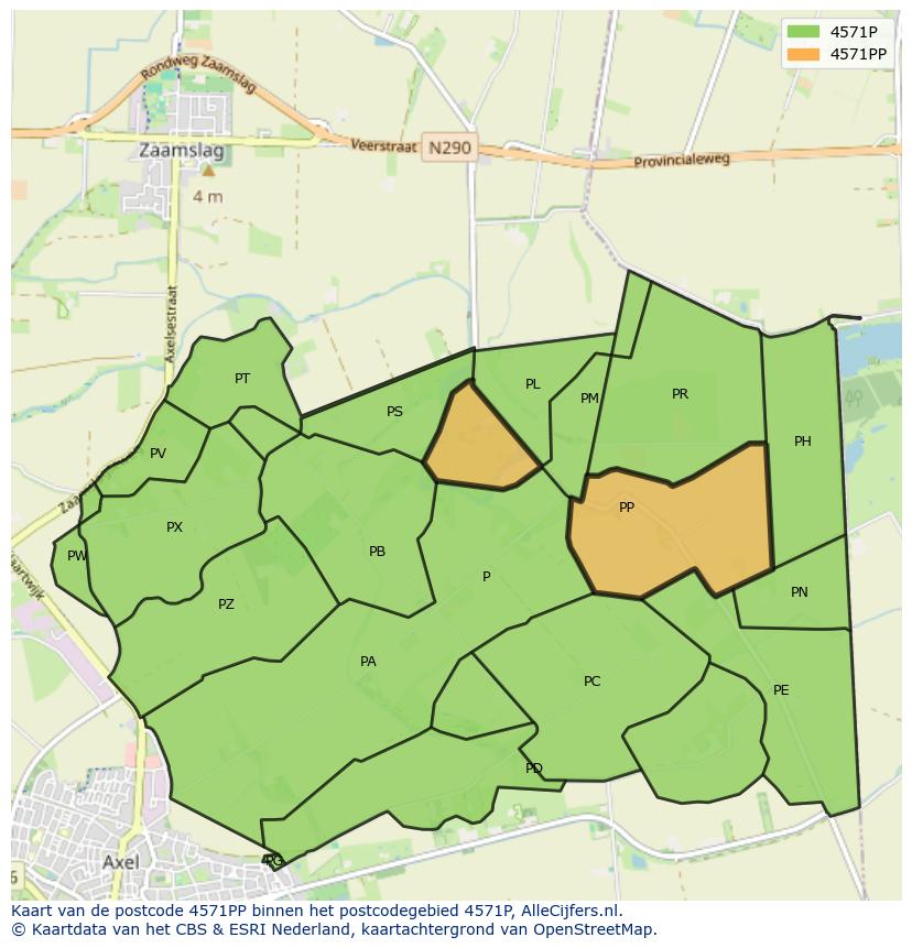 Afbeelding van het postcodegebied 4571 PP op de kaart.