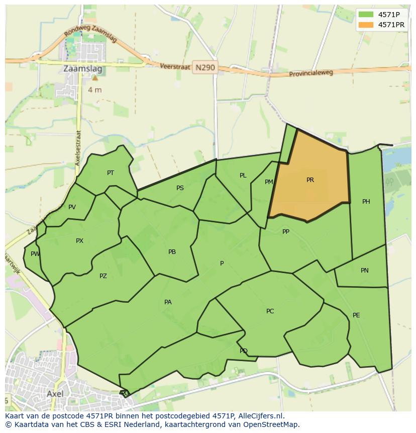 Afbeelding van het postcodegebied 4571 PR op de kaart.