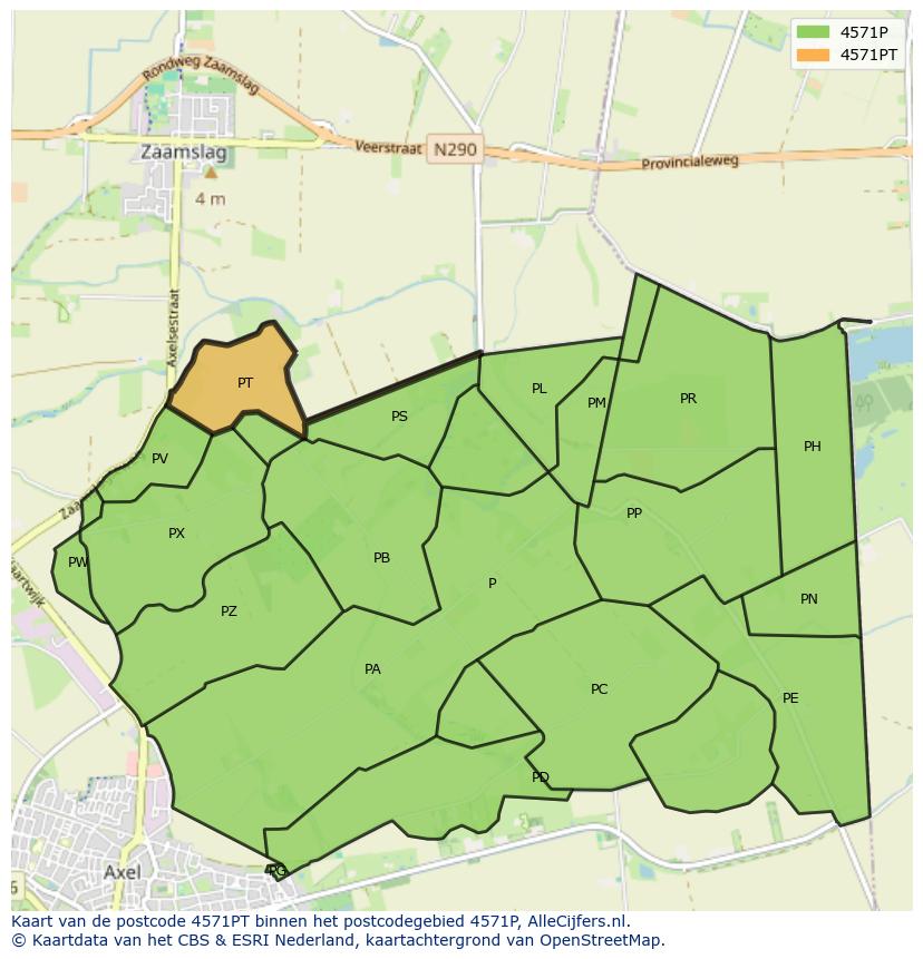 Afbeelding van het postcodegebied 4571 PT op de kaart.
