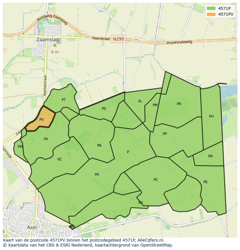 Afbeelding van het postcodegebied 4571 PV op de kaart.