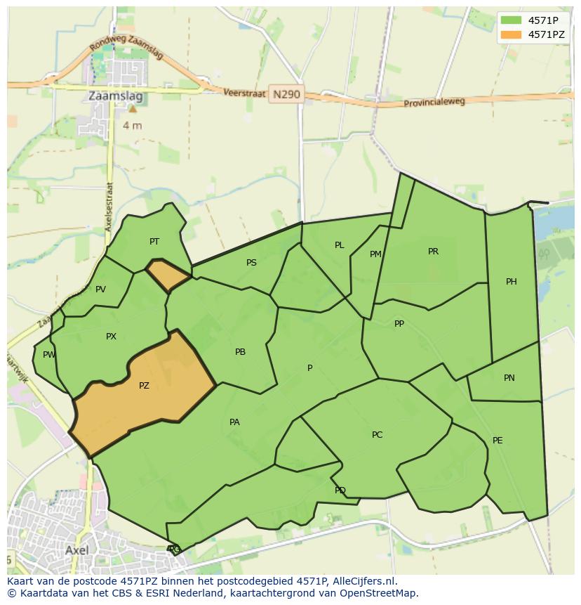 Afbeelding van het postcodegebied 4571 PZ op de kaart.