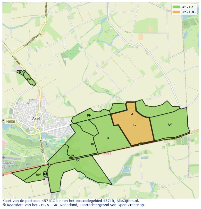 Afbeelding van het postcodegebied 4571 RG op de kaart.