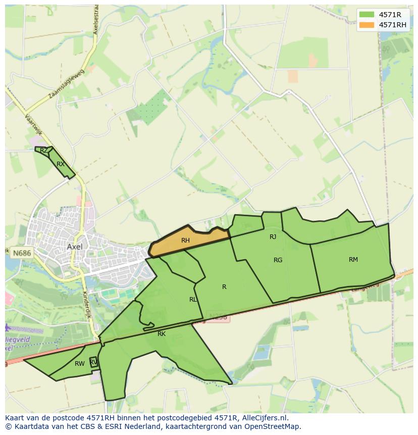 Afbeelding van het postcodegebied 4571 RH op de kaart.
