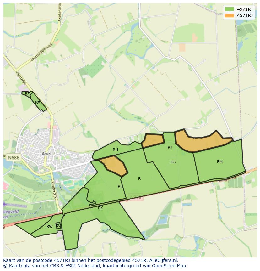 Afbeelding van het postcodegebied 4571 RJ op de kaart.