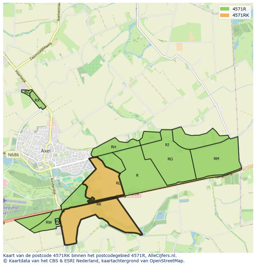 Afbeelding van het postcodegebied 4571 RK op de kaart.