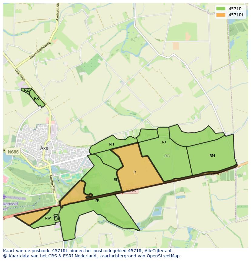 Afbeelding van het postcodegebied 4571 RL op de kaart.