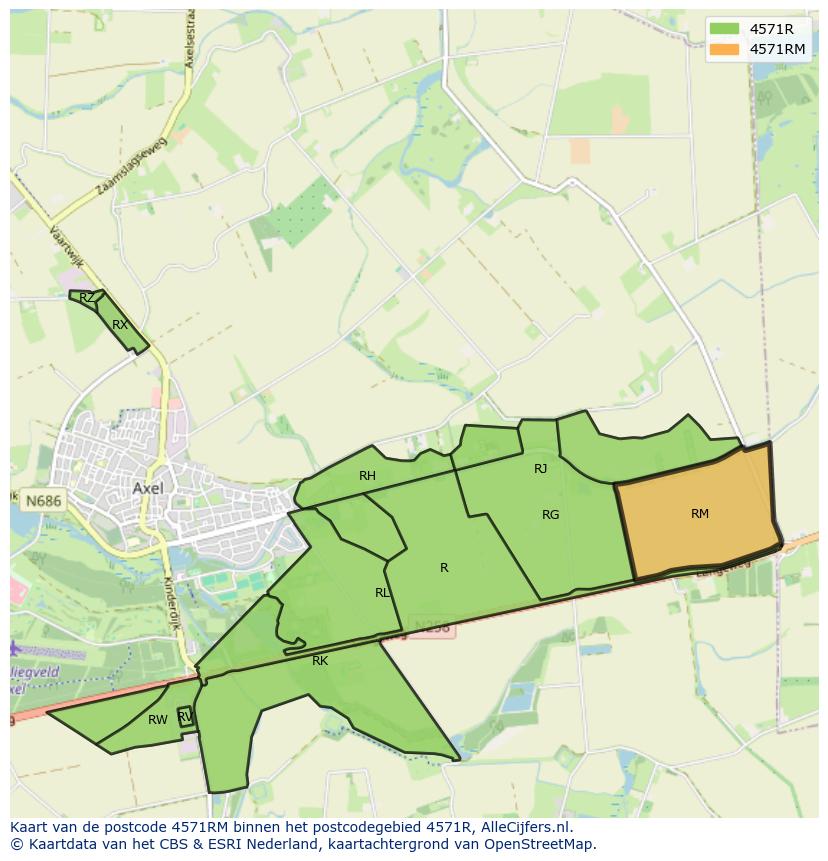 Afbeelding van het postcodegebied 4571 RM op de kaart.