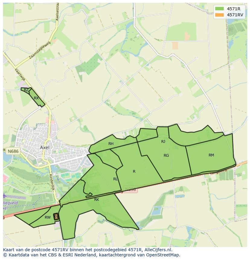Afbeelding van het postcodegebied 4571 RV op de kaart.