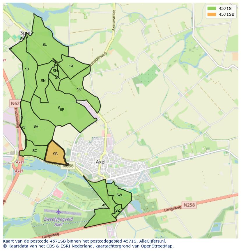 Afbeelding van het postcodegebied 4571 SB op de kaart.