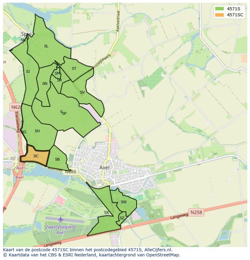 Afbeelding van het postcodegebied 4571 SC op de kaart.
